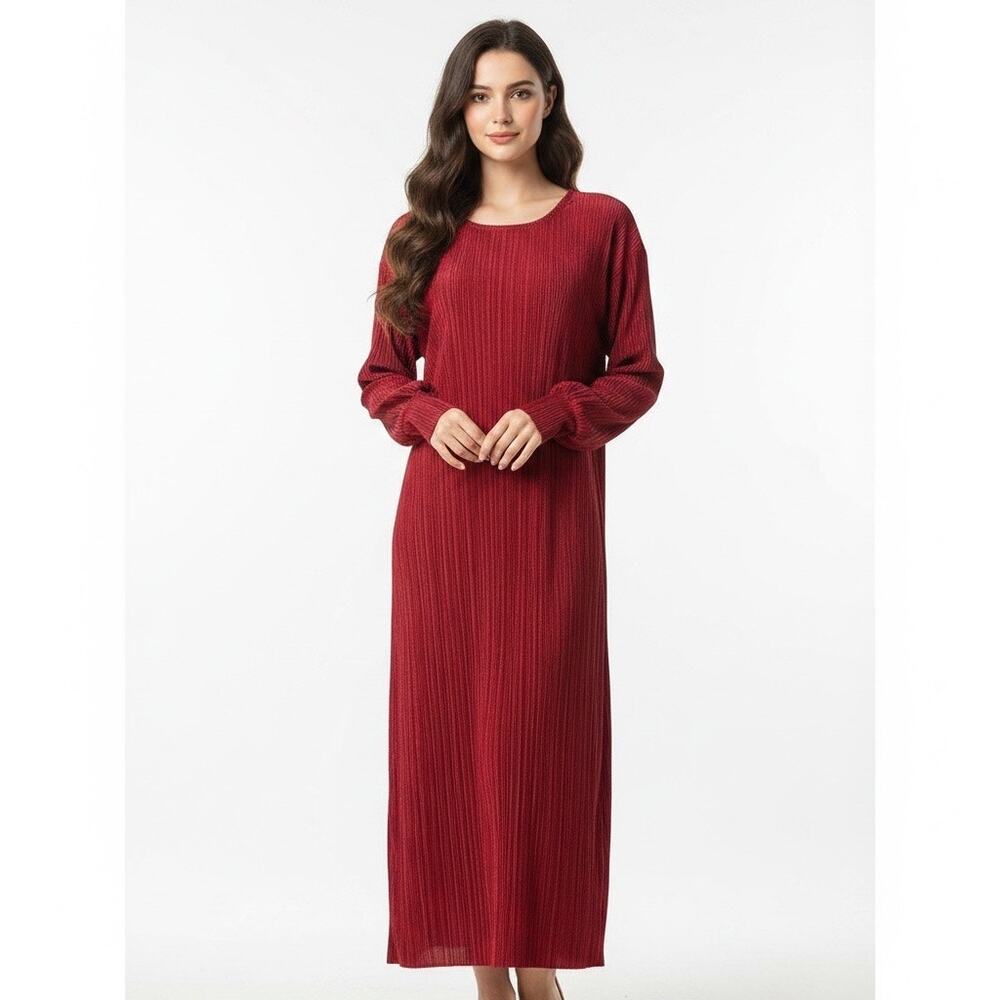 Zara Red Pleated Long Sleeve Maxi Dress Dress Medium Holiday Cocktail Party Fall